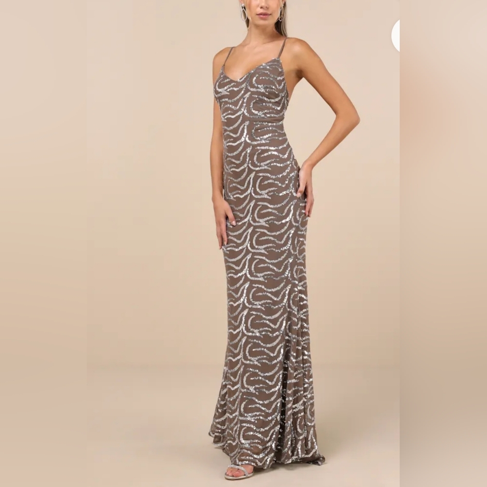 Lulus Mesmerizing Demeanor Elegant Brown Sequin Evening‎ Gown